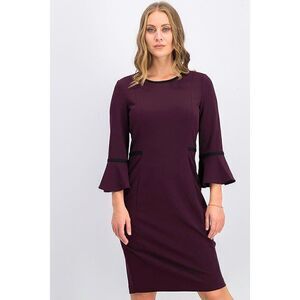 Calvin Klein Women Piped Bell-Sleeve Sheath Dress burgundy sz 6